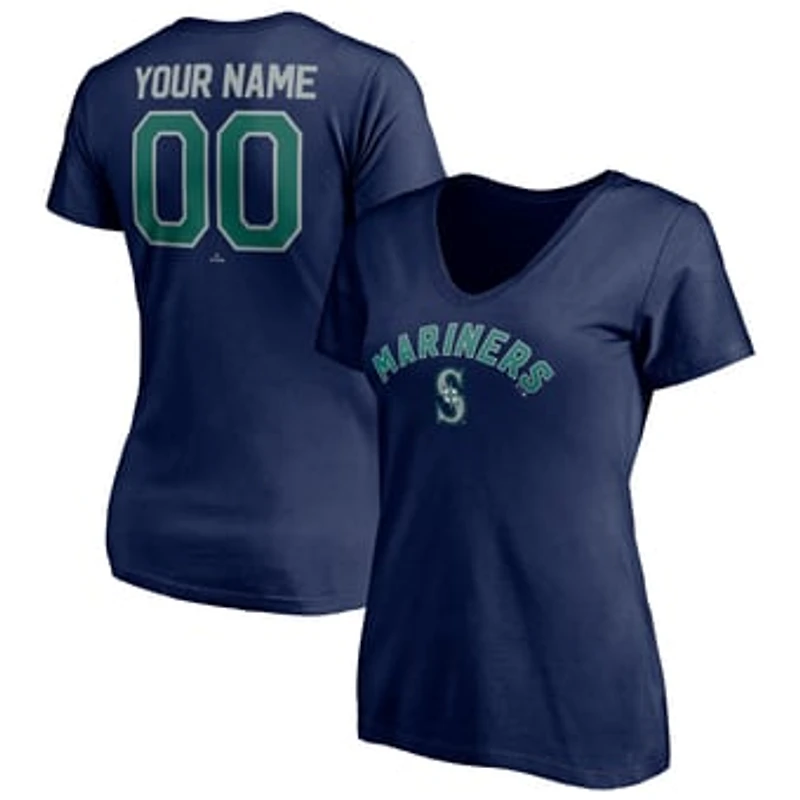 Women's Navy Seattle Mariners Personalized Winning Streak Name & Number V-Neck T-Shirt