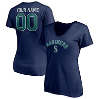 Women's Navy Seattle Mariners Personalized Winning Streak Name & Number V-Neck T-Shirt