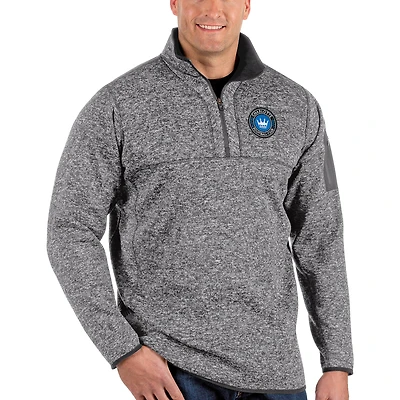 Men's Antigua Heather Gray Charlotte FC Big & Tall Fortune Quarter-Zip Pullover Jacket
