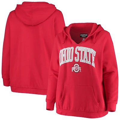 Women's Scarlet Ohio State Buckeyes Plus Size Notch Neck Pullover Hoodie