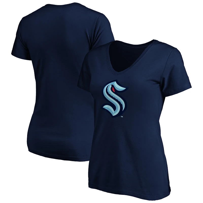 Women's Fanatics Navy Seattle Kraken Primary Logo V-Neck T-Shirt