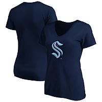 Women's Fanatics Navy Seattle Kraken Primary Logo V-Neck T-Shirt