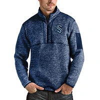 Men's Antigua Heather Deep Sea Blue Seattle Kraken Fortune Half-Zip Pullover Jacket