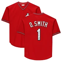Ozzie Smith St. Louis Cardinals Autographed Scarlett Mitchell & Ness Batting Practice Jersey with "The Wizard" Inscription