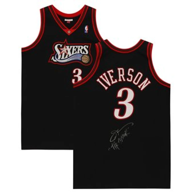 Allen Iverson Philadelphia 76ers Autographed Black 1997 Mitchell & Ness Authentic Jersey with "The Answer" Inscription