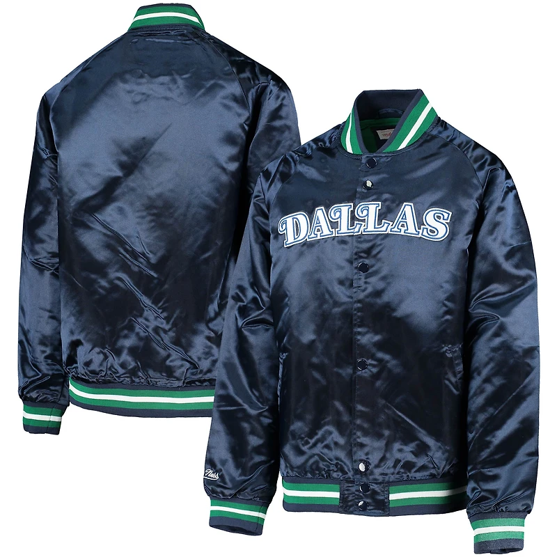 Youth Mitchell & Ness Navy Dallas Mavericks Hardwood Classics Satin Raglan Full-Snap Jacket