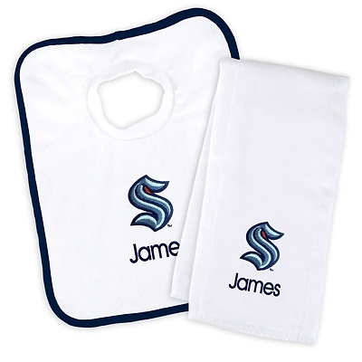 Infant White Seattle Kraken Personalized Bib and Burp Cloth Set