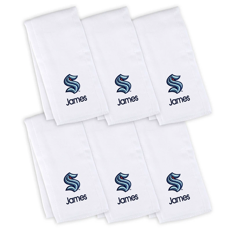 Infant White Seattle Kraken 6-Pack Personalized Burp Cloth Set