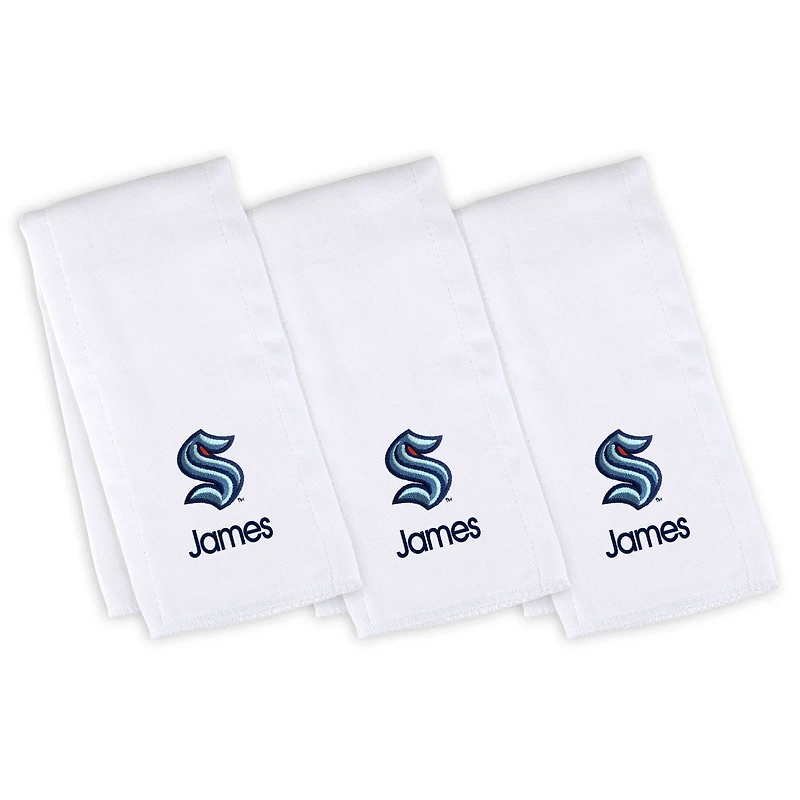 Infant White Seattle Kraken Personalized Burp Cloth Three-Pack