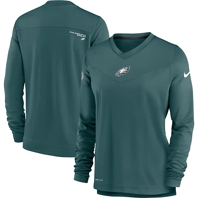 Women's Nike Midnight Green Philadelphia Eagles Top Coach Performance V-Neck Long Sleeve T-Shirt