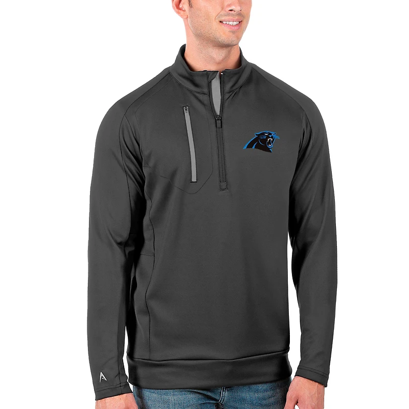 Men's Antigua Charcoal/Silver Carolina Panthers Generation Quarter-Zip Pullover Jacket