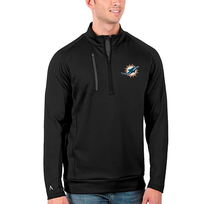 Men's Antigua Black/Charcoal Miami Dolphins Generation Quarter-Zip Pullover Jacket