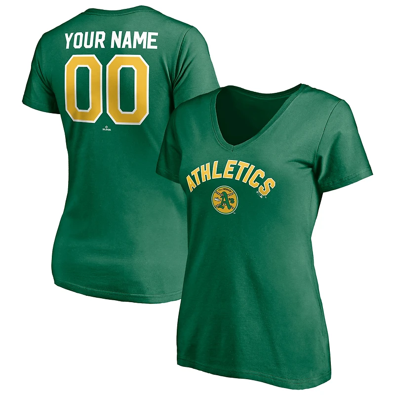 Women's Kelly Green Athletics Cooperstown Winning Streak Personalized Name & Number V-Neck T-Shirt