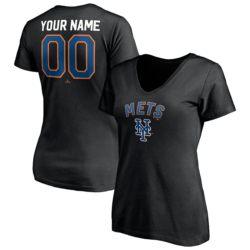 Women's Black New York Mets Cooperstown Winning Streak Alternate Personalized Name & Number V-Neck T-Shirt
