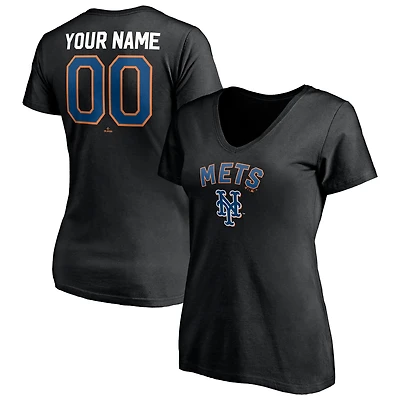 Women's Black New York Mets Cooperstown Winning Streak Alternate Personalized Name & Number V-Neck T-Shirt