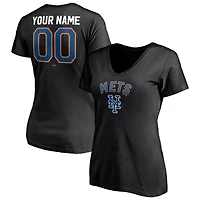 Women's Black New York Mets Cooperstown Winning Streak Alternate Personalized Name & Number V-Neck T-Shirt