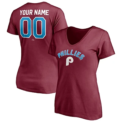 Women's Burgundy Philadelphia Phillies Cooperstown Winning Streak Alternate Personalized Name & Number V-Neck T-Shirt