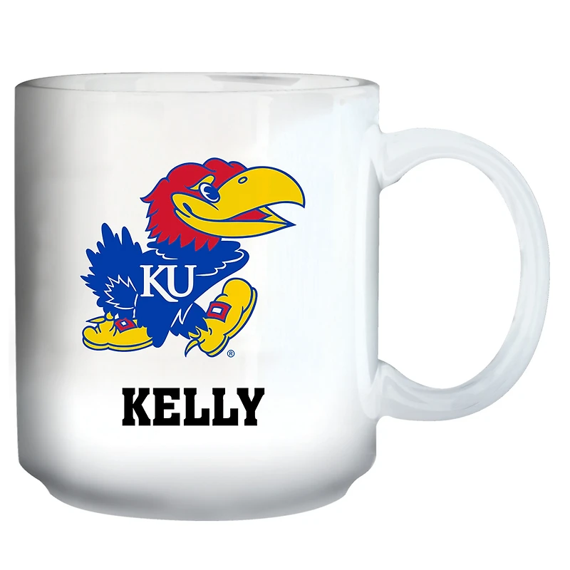 White Kansas Jayhawks 11oz. Personalized Mug