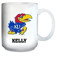 White Kansas Jayhawks 15oz. Personalized Mug