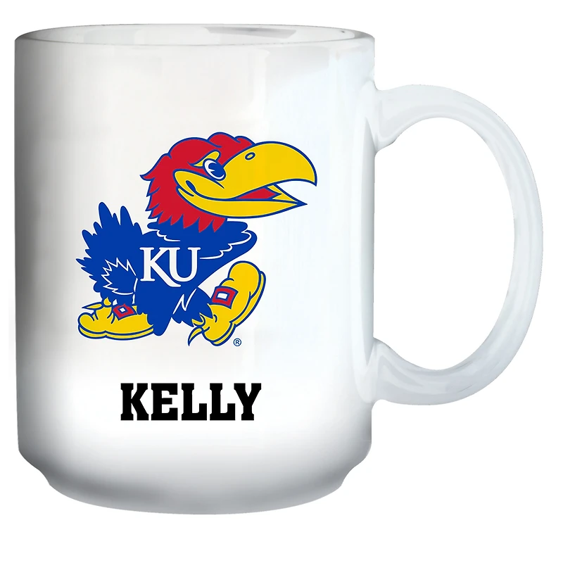 White Kansas Jayhawks 15oz. Personalized Mug