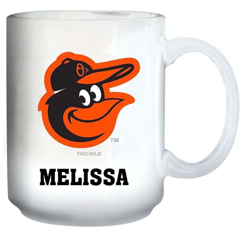White Baltimore Orioles 15oz. Personalized Mug