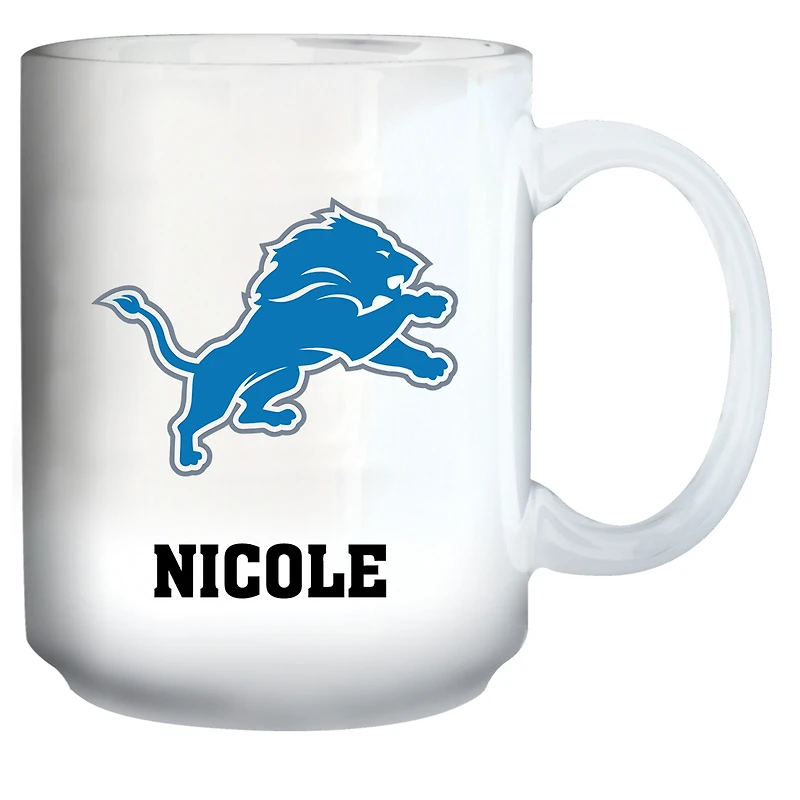 White Detroit Lions 15oz. Personalized Mug