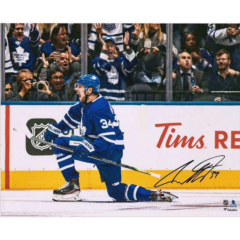 Auston Matthews Toronto Maple Leafs Autographed 16" x 20" Blue Jersey Goal Celebration Photograph