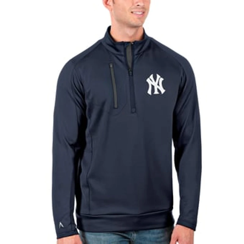 Men's Antigua Navy/Gray New York Yankees Generation Quarter-Zip Pullover Jacket