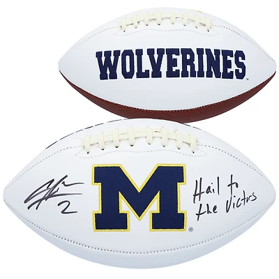 Charles Woodson Michigan Wolverines Autographed Jarden White Panel Football with "Hail to the Victors!" Inscription