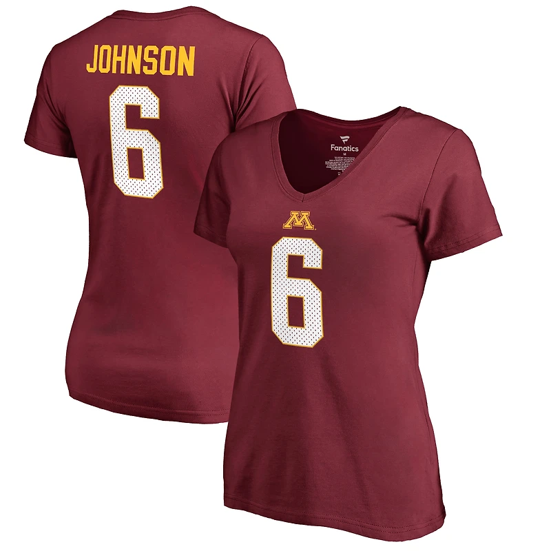 Women's Tyler Johnson Maroon Minnesota Golden Gophers College Legends Name & Number V-Neck T-Shirt