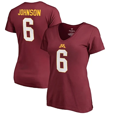 Women's Tyler Johnson Maroon Minnesota Golden Gophers College Legends Name & Number V-Neck T-Shirt