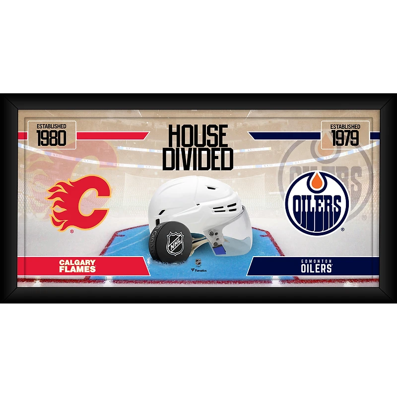 Calgary Flames vs. Edmonton Oilers Framed 10" x 20" House Divided Hockey Collage