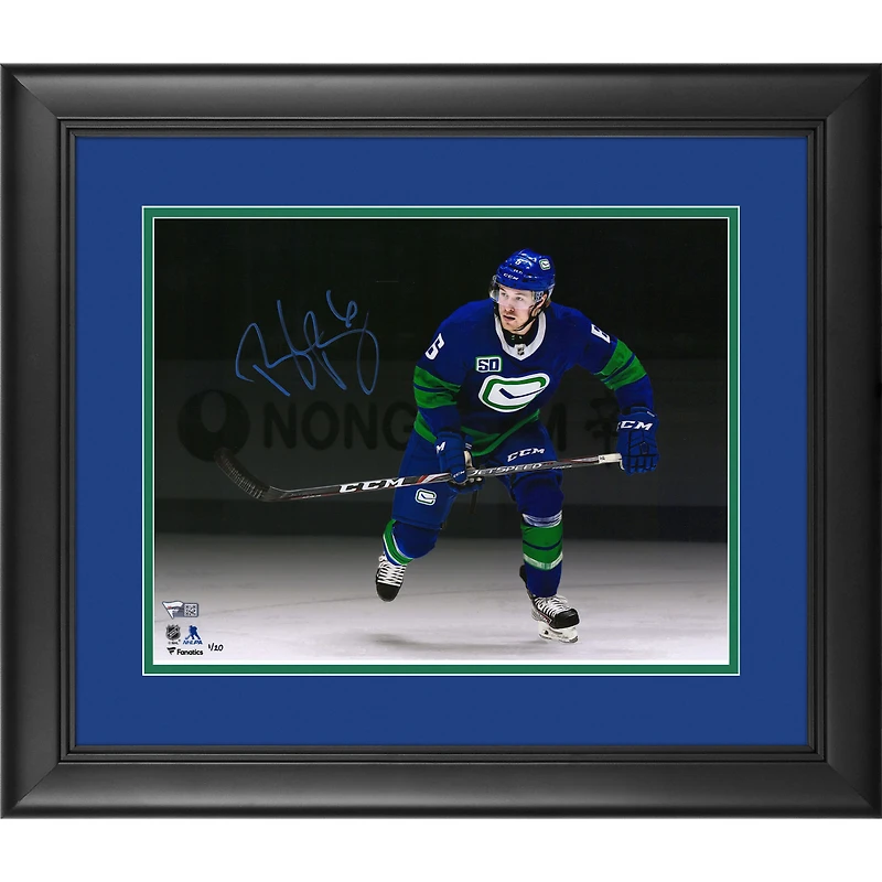 Brock Boeser Vancouver Canucks Framed Autographed 11" x 14" Blue Alternate Jersey Skating Spotlight Photograph - Limited Edition of 20