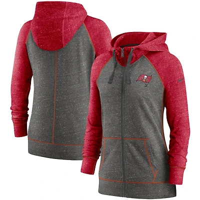 Women's Nike Heathered Charcoal/Red Tampa Bay Buccaneers Gym Vintage Raglan Full-Zip Hoodie