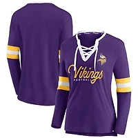 Women's Fanatics Purple Minnesota Vikings Block Party Team Script Lace-Up Long Sleeve T-Shirt
