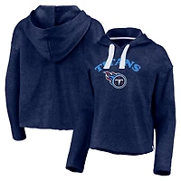 Women's Fanatics Heathered Navy Tennessee Titans Historic Logo Sport Resort Vintage Arc Cropped Raw Edge Pullover Hoodie