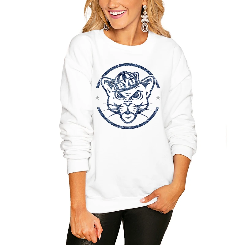 Women's Gameday Couture White BYU Cougars End Zone Oversized Sweatshirt