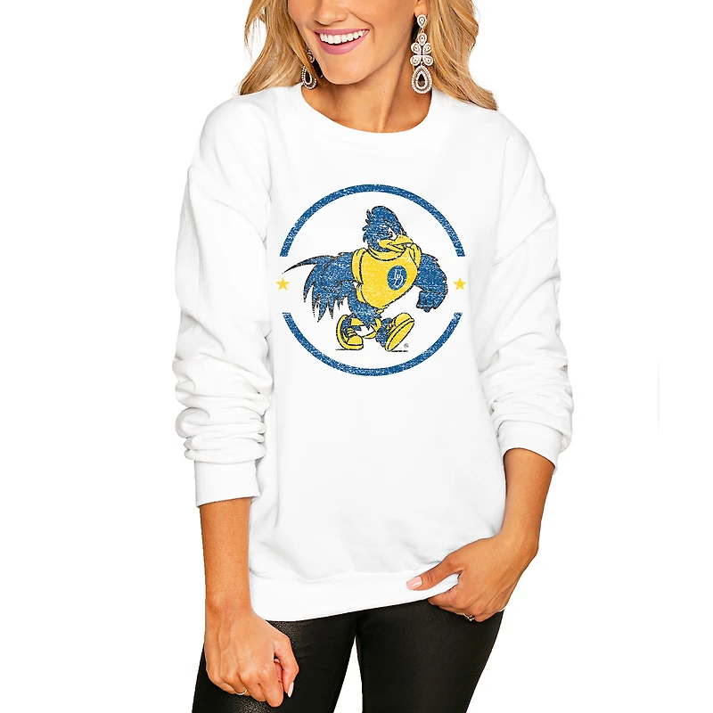 Women's Gameday Couture White Delaware Fightin' Blue Hens End Zone Oversized Sweatshirt