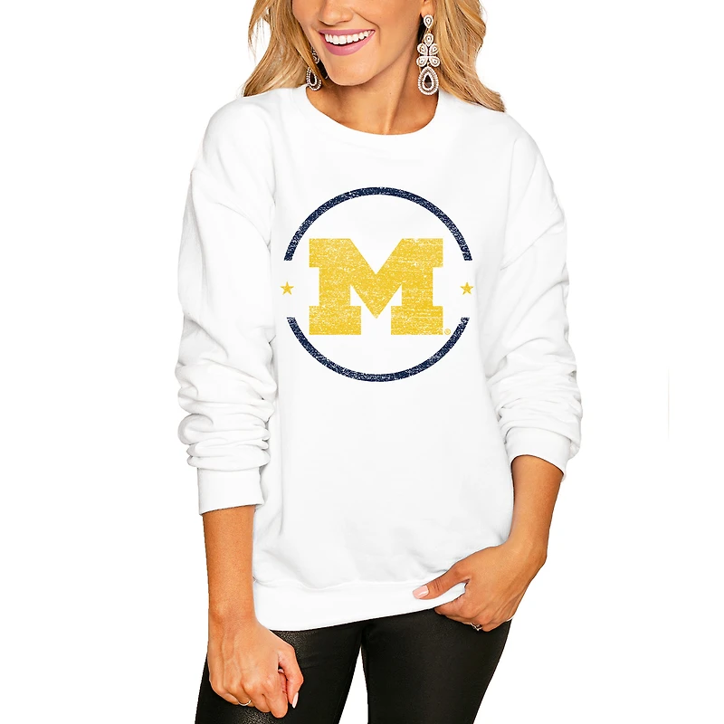 Women's Gameday Couture White Michigan Wolverines End Zone Oversized Sweatshirt