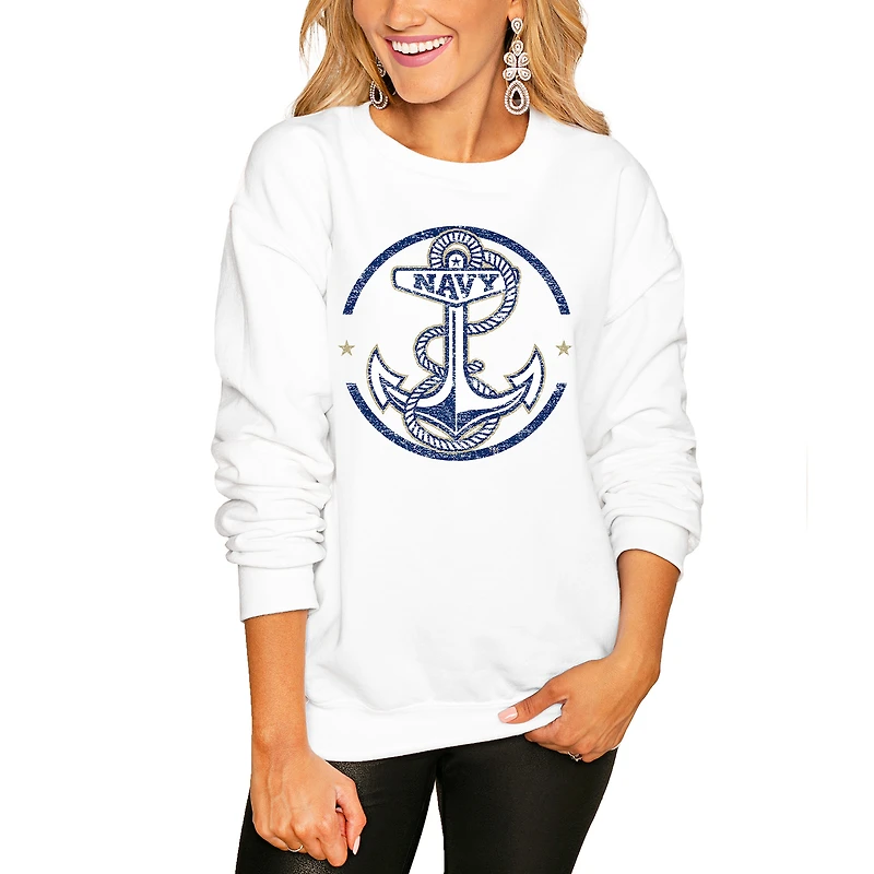 Women's Gameday Couture White Navy Midshipmen End Zone Oversized Sweatshirt