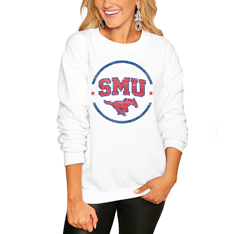 Women's Gameday Couture White SMU Mustangs End Zone Oversized Sweatshirt