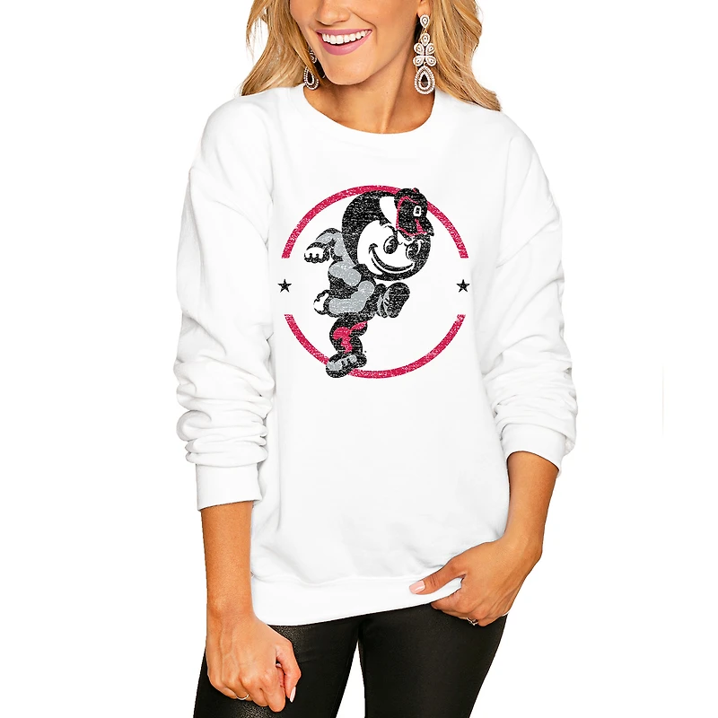 Women's Gameday Couture White Ohio State Buckeyes End Zone Oversized Sweatshirt