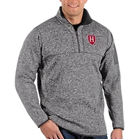 Men's Antigua Heather Gray Harvard Crimson Big & Tall Fortune Quarter-Zip Pullover Jacket