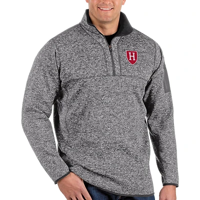 Men's Antigua Heather Gray Harvard Crimson Big & Tall Fortune Quarter-Zip Pullover Jacket