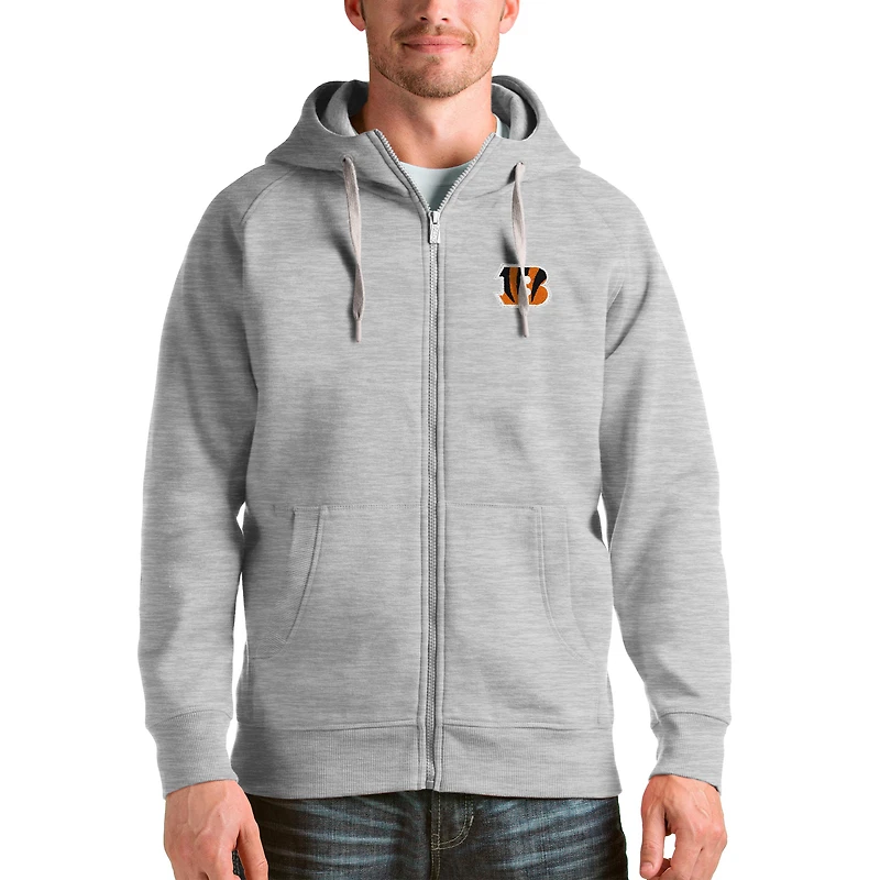 Men's Antigua Heather Gray Cincinnati Bengals Victory Full-Zip Hoodie