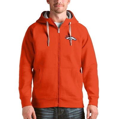 Men's Antigua Orange Denver Broncos Victory Full-Zip Hoodie