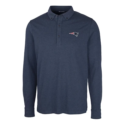 Men's Cutter & Buck Heather Navy New England Patriots Advantage Jersey Long Sleeve Polo