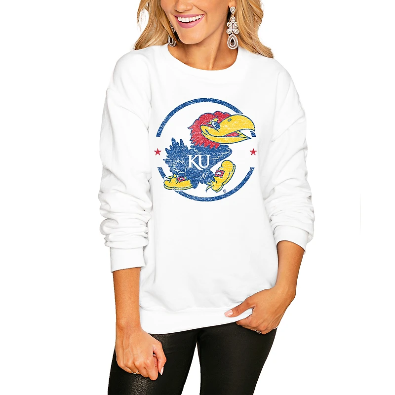 Women's Gameday Couture White Kansas Jayhawks End Zone Oversized Sweatshirt