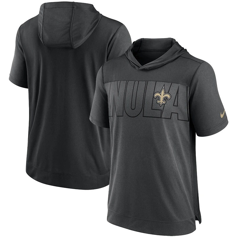 Men's Nike Heathered Charcoal/Black New Orleans Saints Performance Hoodie T-Shirt