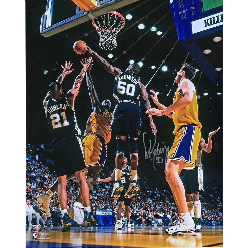David Robinson San Antonio Spurs Autographed 16" x 20" Block vs. Los Angeles Lakers Photograph